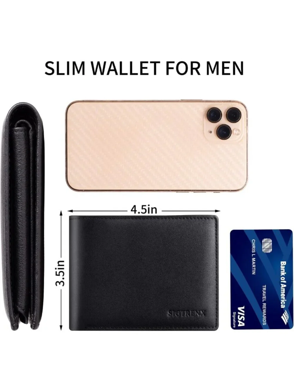 Genuine Leather Bifold Wallet for Men, RFID Blocking, 2 ID Windows, Stylish